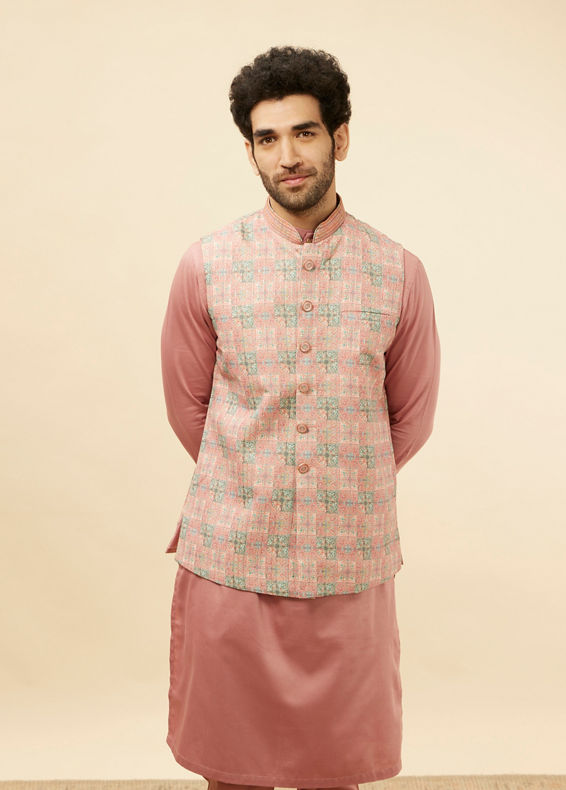 Manyavar Men Sherbet Pink Kaleidoscopic Printed Sequined Jacket