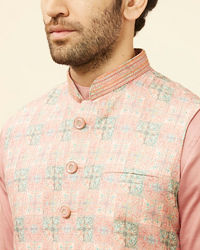 Manyavar Men Sherbet Pink Kaleidoscopic Printed Sequined Jacket