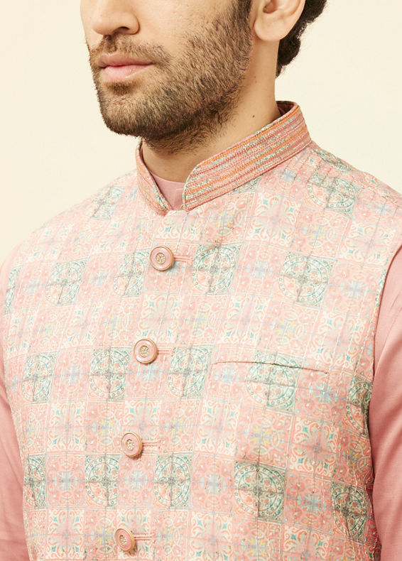 Manyavar Men Sherbet Pink Kaleidoscopic Printed Sequined Jacket