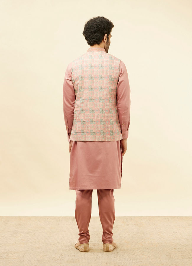 alt message - Manyavar Men Sherbet Pink Kaleidoscopic Printed Sequined Jacket image number 3