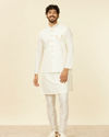 Manyavar Men Warm White Floral Printed Nehru Jacket