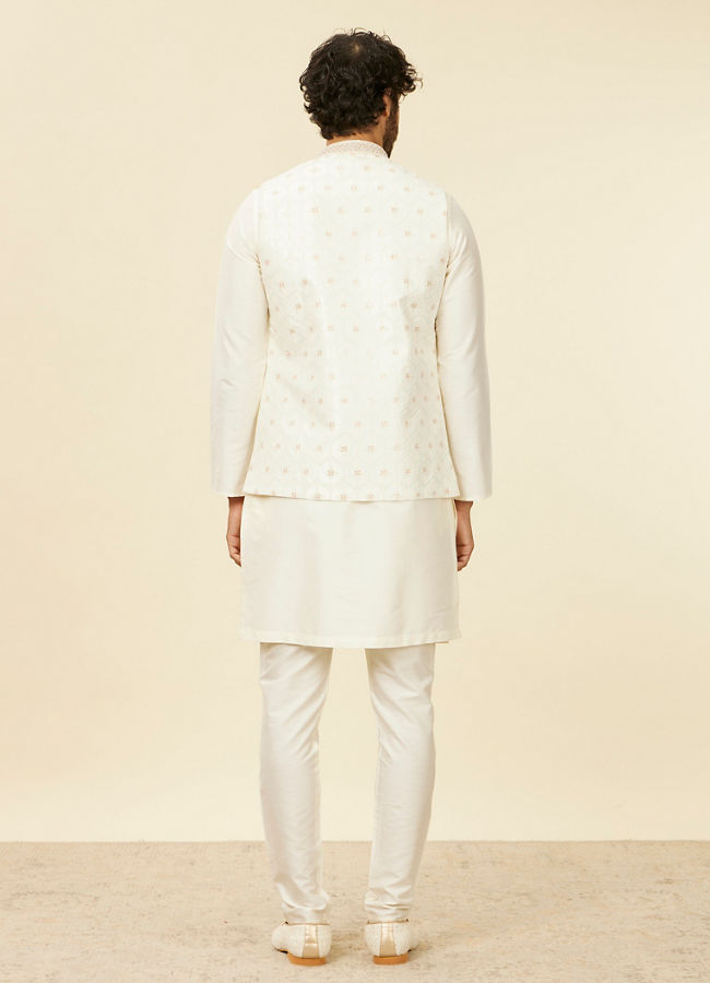 Manyavar Men Warm White Floral Printed Nehru Jacket