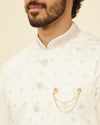 Manyavar Men Warm White Floral Printed Nehru Jacket