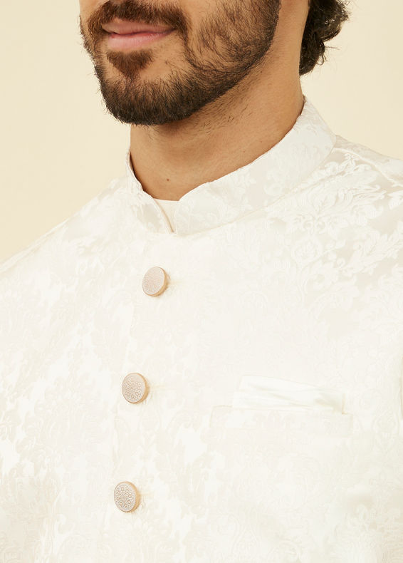 Manyavar Men Warm White Bagh Patterned Nehru Jacket