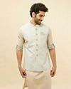 alt message - Manyavar Men Warm White Imperial Printed Sequined Jacket image number 0