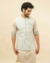 Manyavar Men Warm White Imperial Printed Sequined Jacket