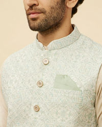 Manyavar Men Warm White Imperial Printed Sequined Jacket