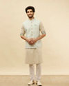 alt message - Manyavar Men Warm White Imperial Printed Sequined Jacket image number 2