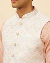 alt message - Manyavar Men Blush Pink Chevron Patterned Jacket image number 1