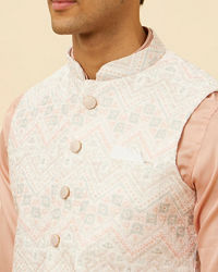 Manyavar Men Blush Pink Chevron Patterned Jacket