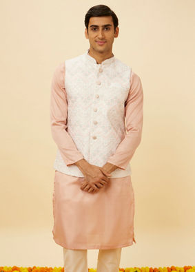 alt message - Manyavar Men Blush Pink Chevron Patterned Jacket