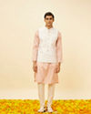 alt message - Manyavar Men Blush Pink Chevron Patterned Jacket image number 2