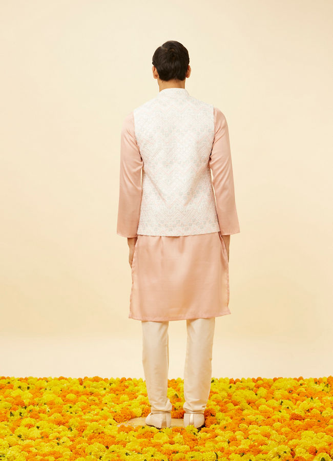 alt message - Manyavar Men Blush Pink Chevron Patterned Jacket image number 3