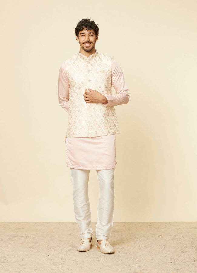 Manyavar Men Soft Cream Floral Embroidered Jacket