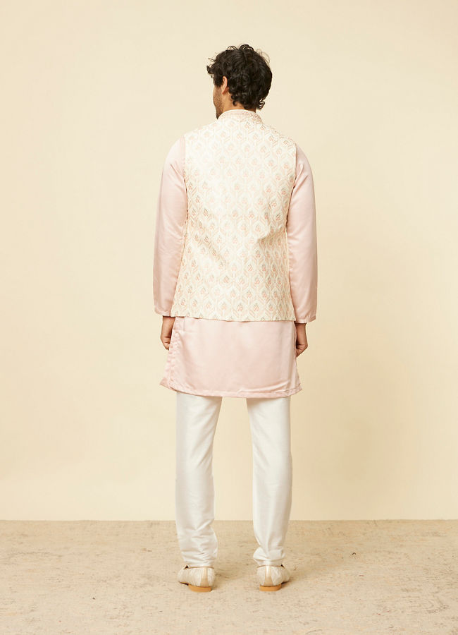 Manyavar Men Soft Cream Floral Embroidered Jacket