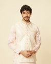 alt message - Manyavar Men Soft Cream Floral Embroidered Jacket image number 0