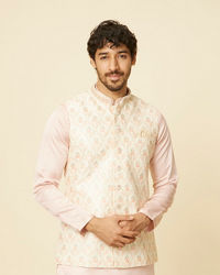 Manyavar Men Soft Cream Floral Embroidered Jacket