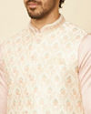 alt message - Manyavar Men Soft Cream Floral Embroidered Jacket image number 1