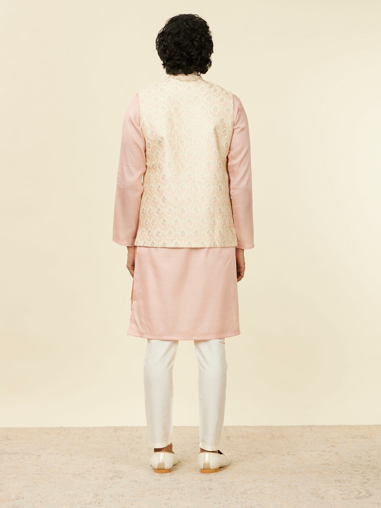 Manyavar Men Cream Beige Floral Patterned Nehru Jacket