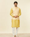 Manyavar Men Yellow Floral Printed Nehru jacket