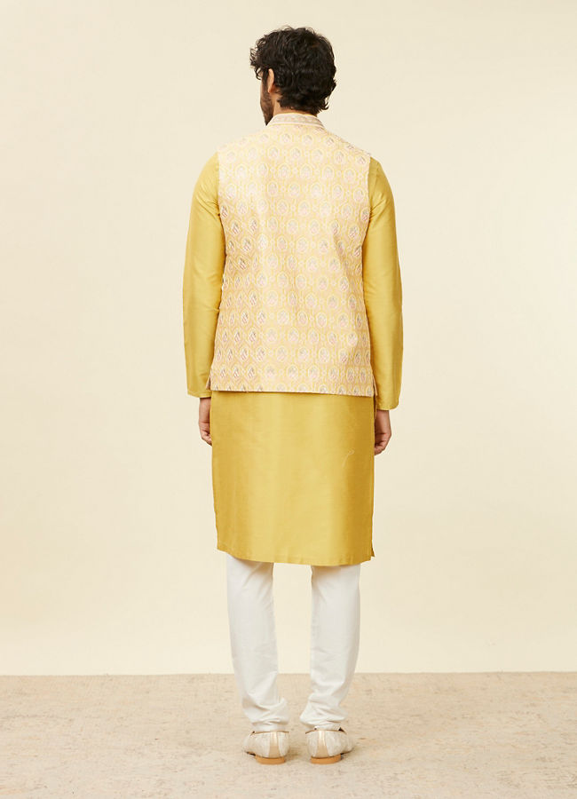 Manyavar Men Yellow Floral Printed Nehru jacket