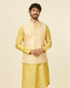 alt message - Manyavar Men Yellow Floral Printed Nehru jacket image number 0