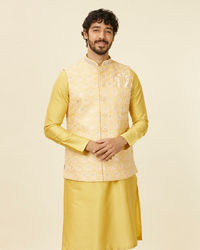 Manyavar Men Yellow Floral Printed Nehru jacket