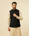 alt message - Manyavar Men Kohl Black Self Patterned Jacket image number 0