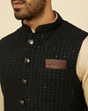 alt message - Manyavar Men Kohl Black Self Patterned Jacket image number 1