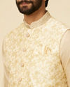 alt message - Manyavar Men Cream Beige Floral Printed Jacket image number 1