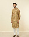 alt message - Manyavar Men Sepia Yellow Bel Buti Patterned Jacket image number 2