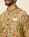 Manyavar Men Sepia Yellow Bel Buti Patterned Jacket