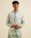 alt message - Manyavar Men Light Mid Green Harlequin Print Jacket image number 0