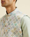 alt message - Manyavar Men Light Mid Green Harlequin Print Jacket image number 1