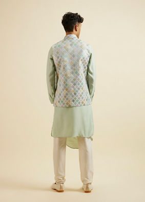 Manyavar Men Light Mid Green Harlequin Print Jacket image number 4