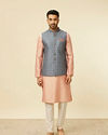 alt message - Manyavar Men Teal Blue Jaal Patterned Chikankari Embroidered Jacket image number 2