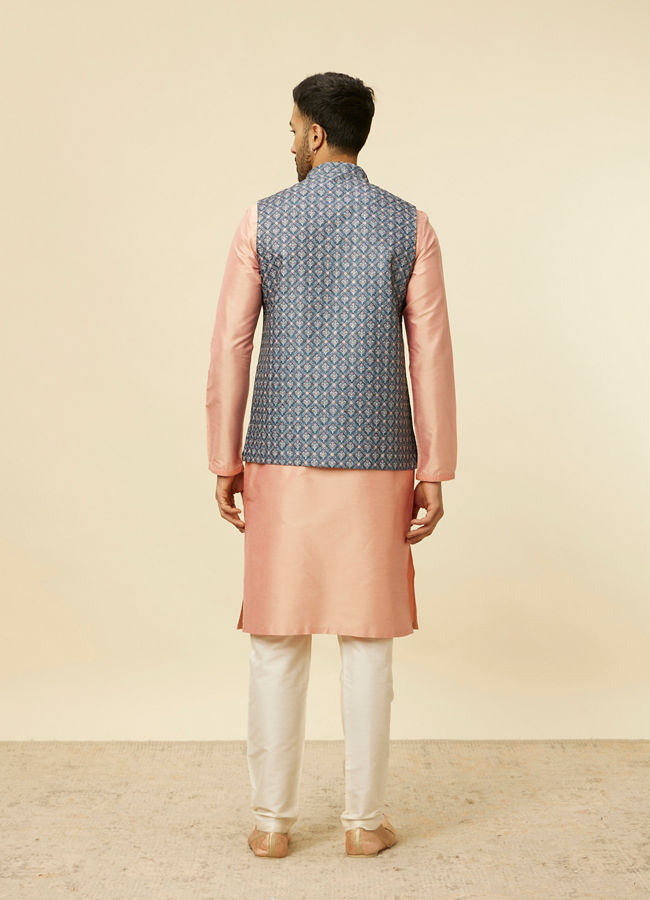 alt message - Manyavar Men Teal Blue Jaal Patterned Chikankari Embroidered Jacket image number 3