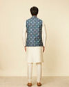 alt message - Manyavar Men Teal Blue Grid Patterned Jacket image number 3