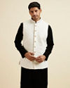 alt message - Manyavar Men Elegant White Nehru Jacket with Hand Embroidery and Cutdana Work image number 0