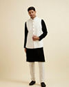 alt message - Manyavar Men Elegant White Nehru Jacket with Hand Embroidery and Cutdana Work image number 2