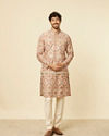 alt message - Manyavar Men Sand Beige Grid Patterned Jacket image number 2