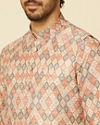 Manyavar Men Sand Beige Grid Patterned Jacket