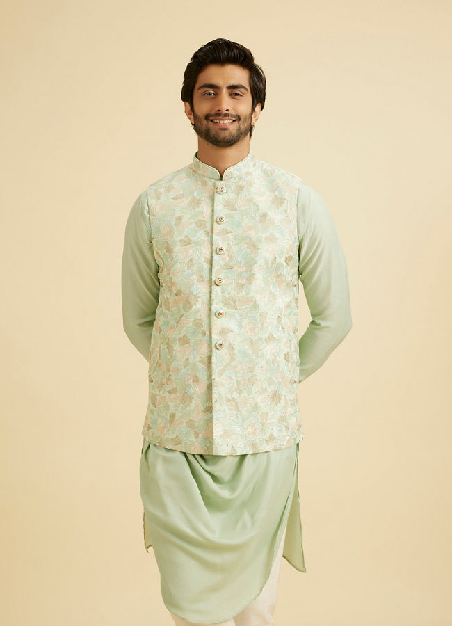 Manyavar Men Radiant Light Mid Green Nehru Jacket