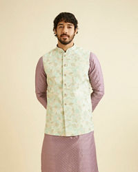 Manyavar Men Radiant Light Mid Green Nehru Jacket