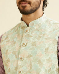 Manyavar Men Radiant Light Mid Green Nehru Jacket