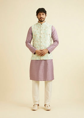 Manyavar Men Radiant Light Mid Green Nehru Jacket image number 2