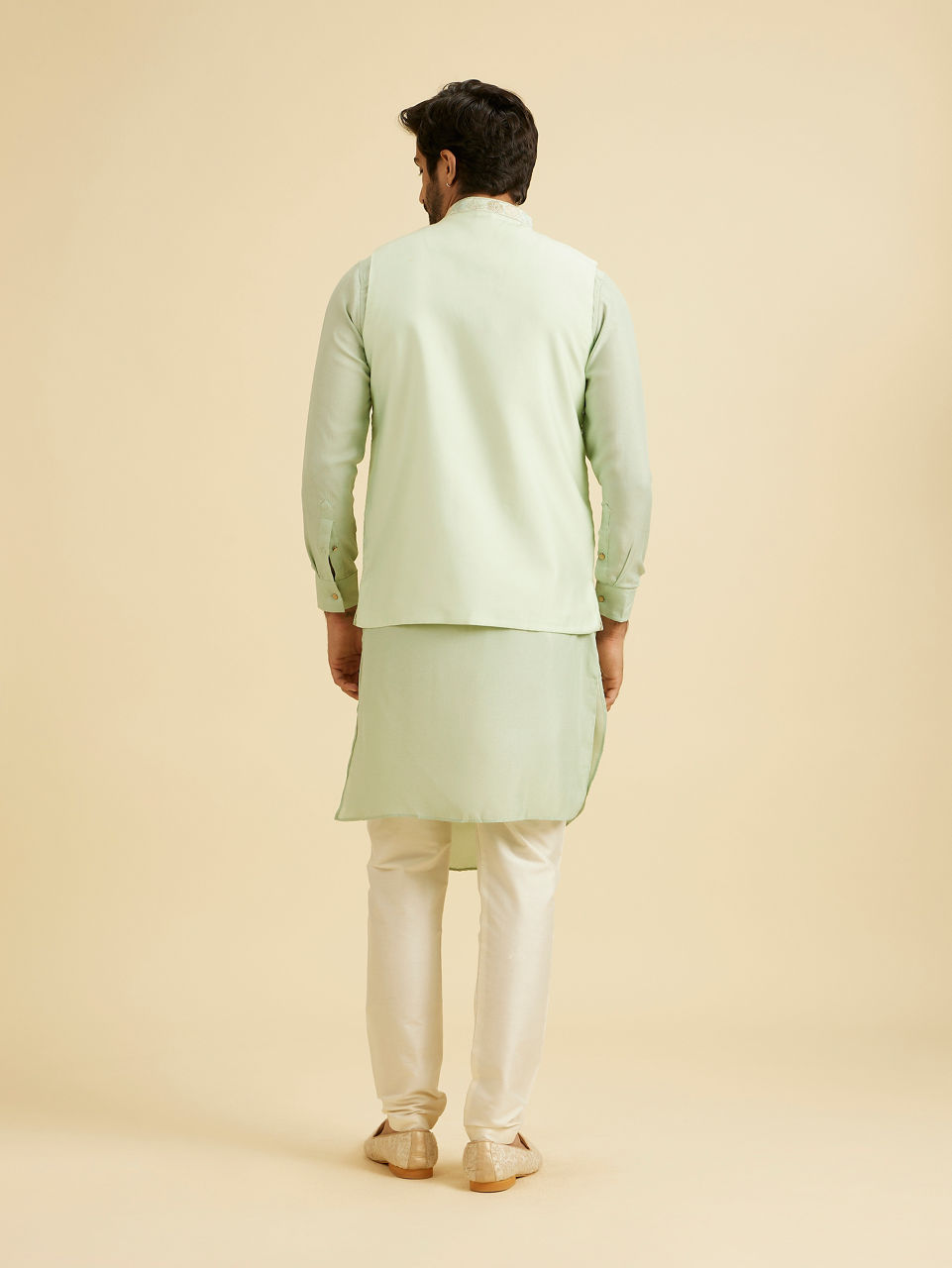 Manyavar Men Radiant Light Mid Green Nehru Jacket