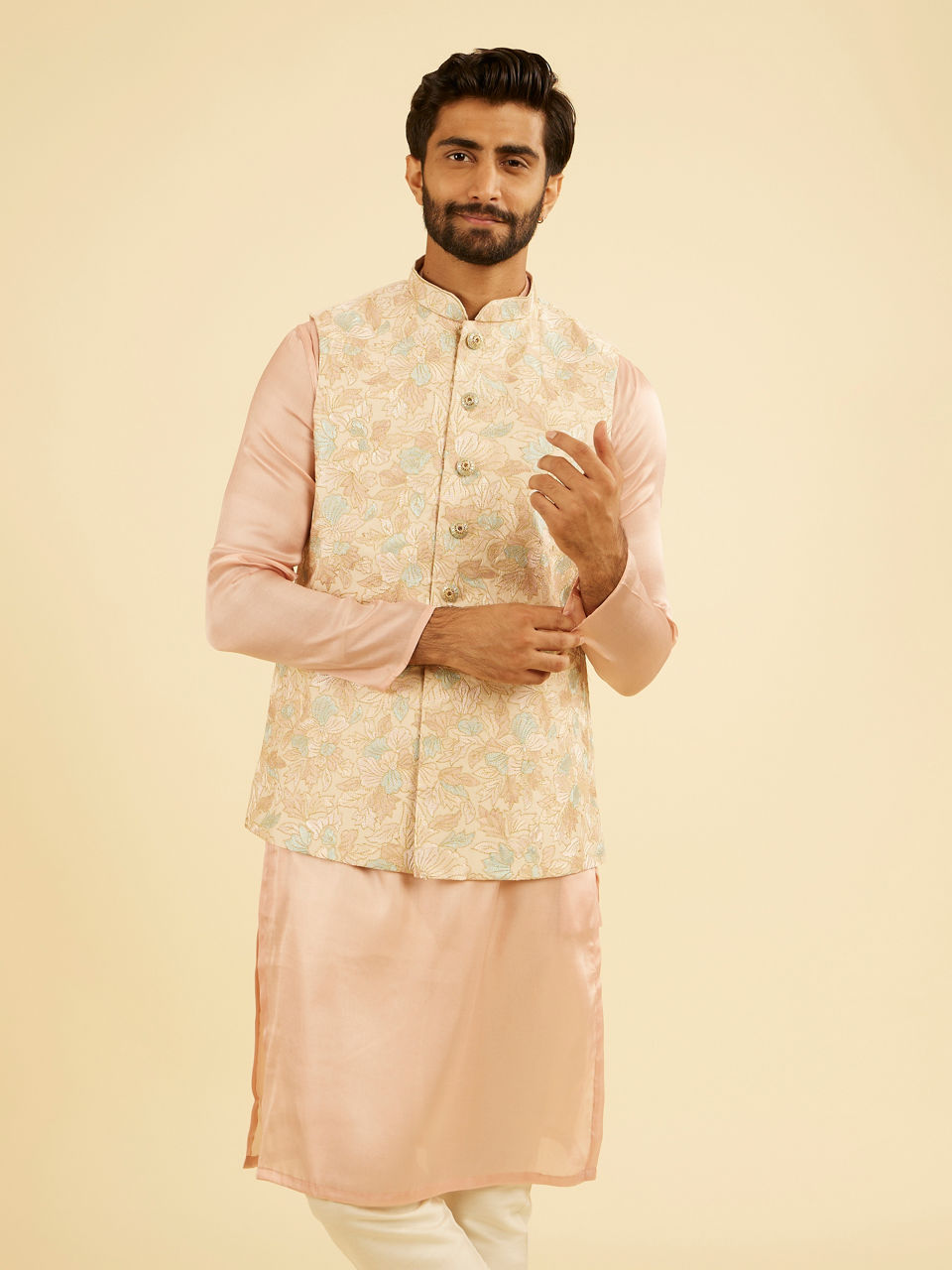 Manyavar Men Peach Radiance Nehru Jacket