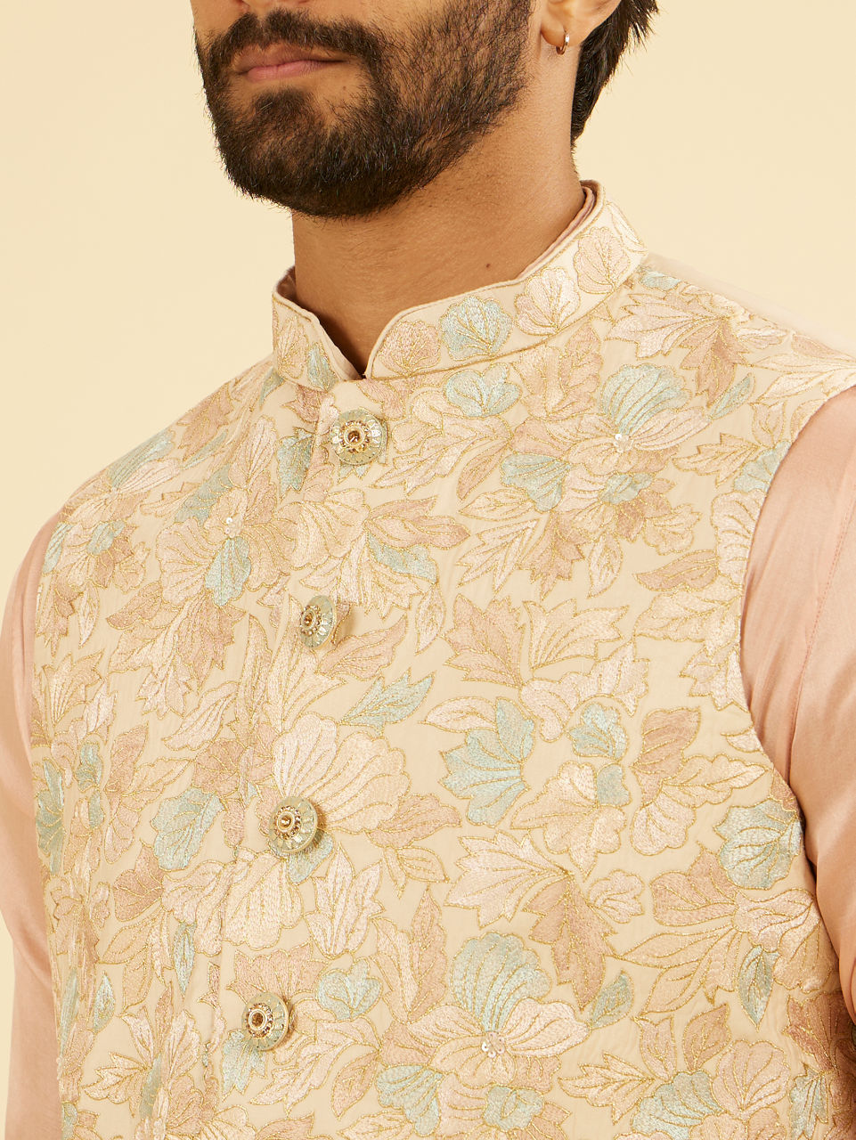 Manyavar Men Peach Radiance Nehru Jacket