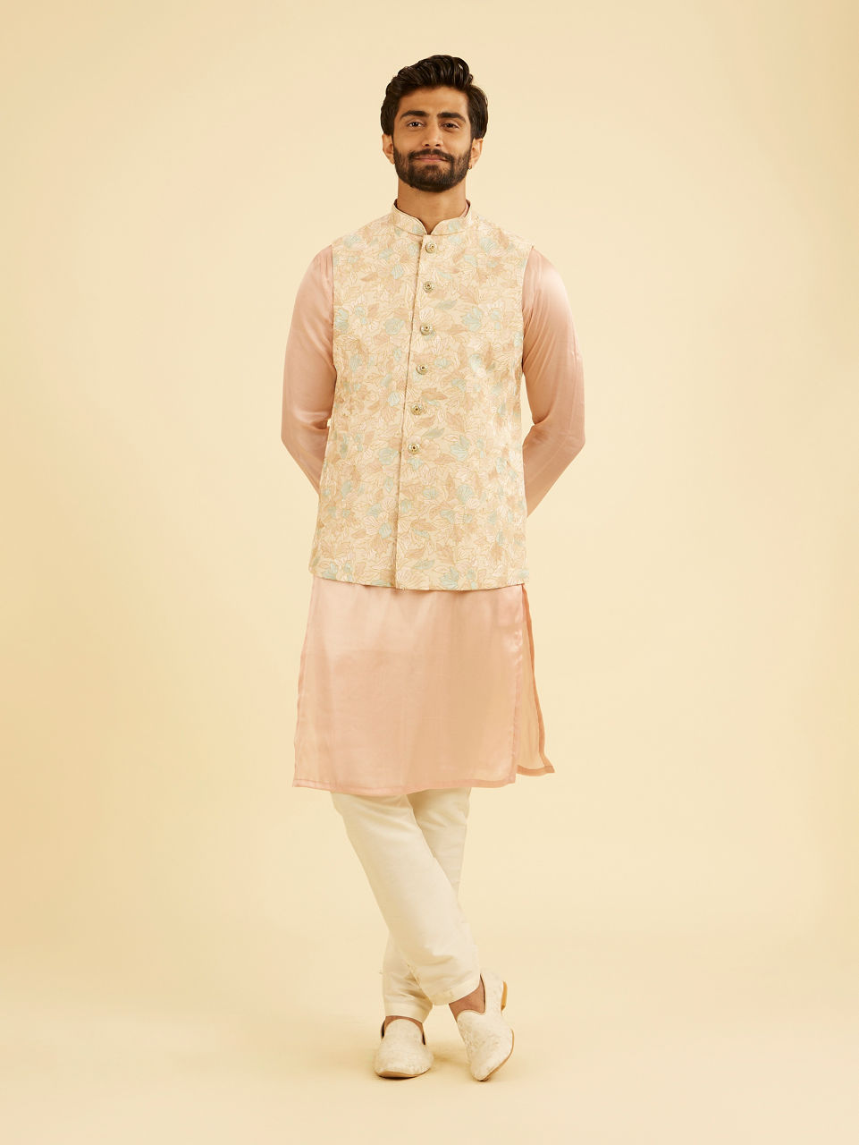 Manyavar Men Peach Radiance Nehru Jacket